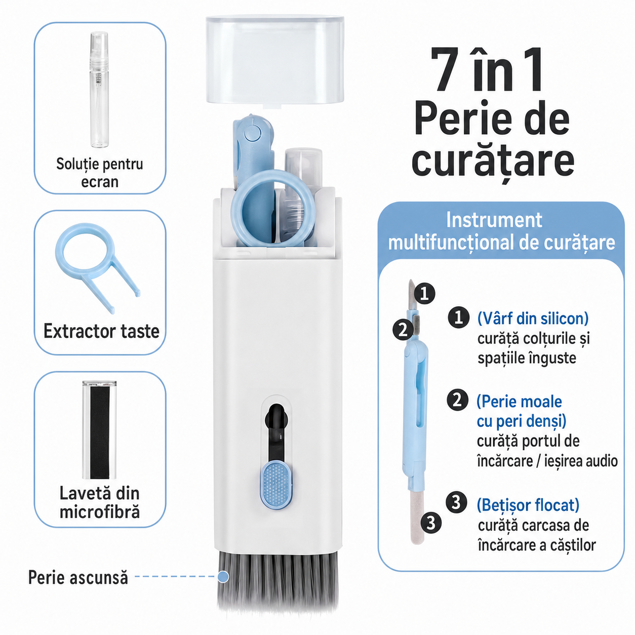 Perie multifuncțională de curățare 7 în 1 pentru electronice