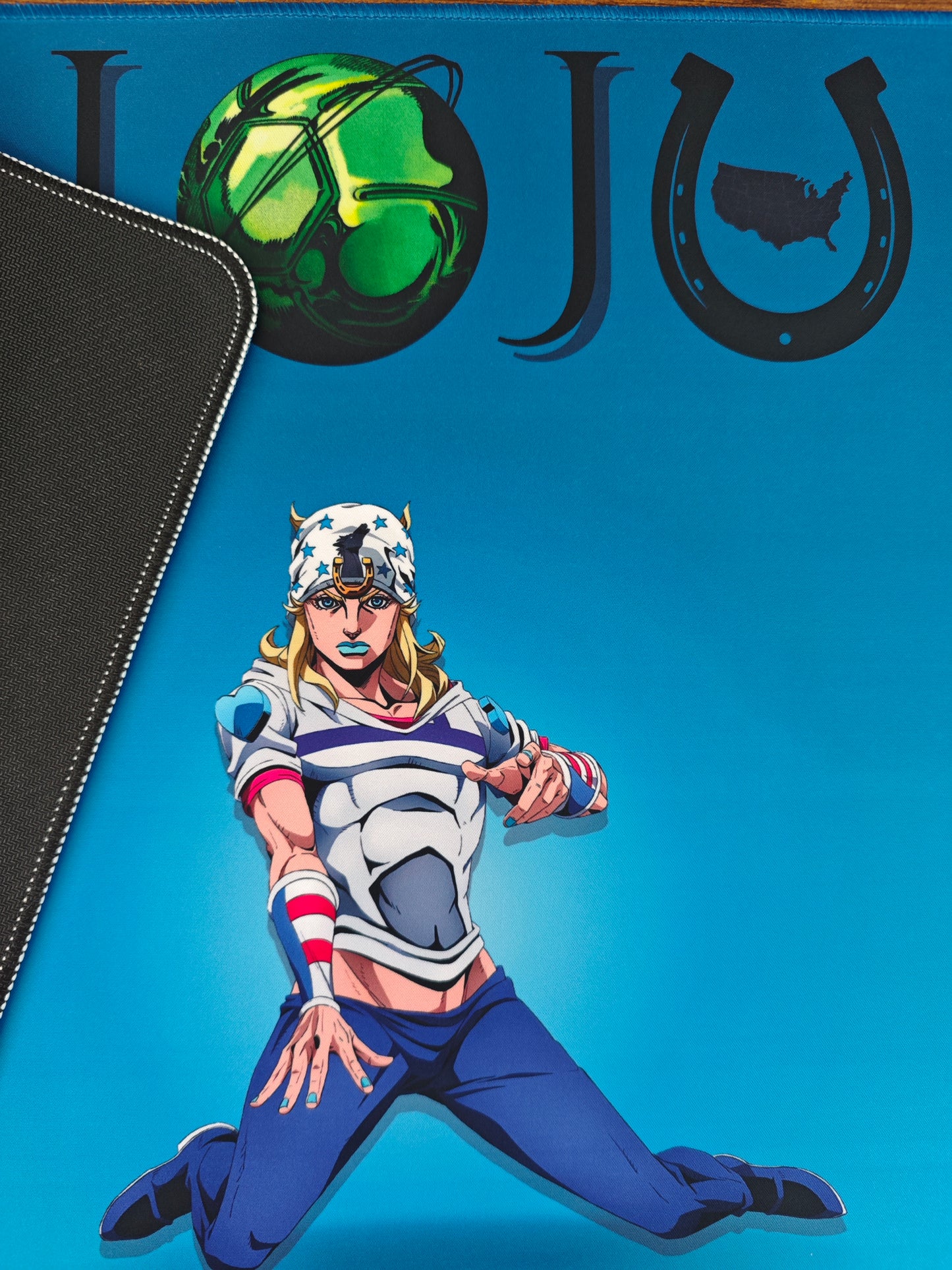Mousepad Steel Ball Run din seria Jojo detaliu cu cauciuc aderent