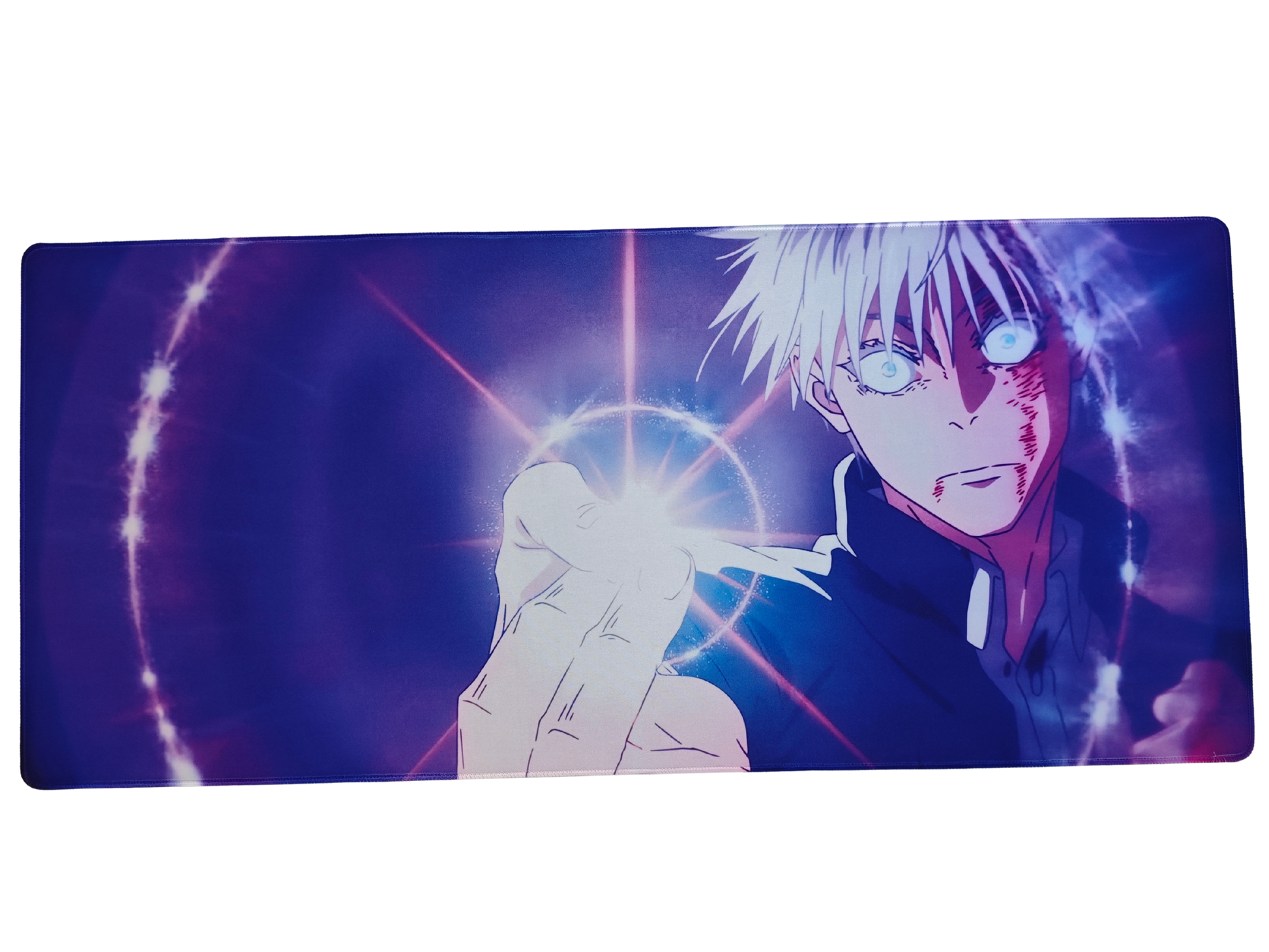 Mousepad din seria Jujutsu Kaisen cu personajul Gojo si tehnica Hollow Purple privit din profil