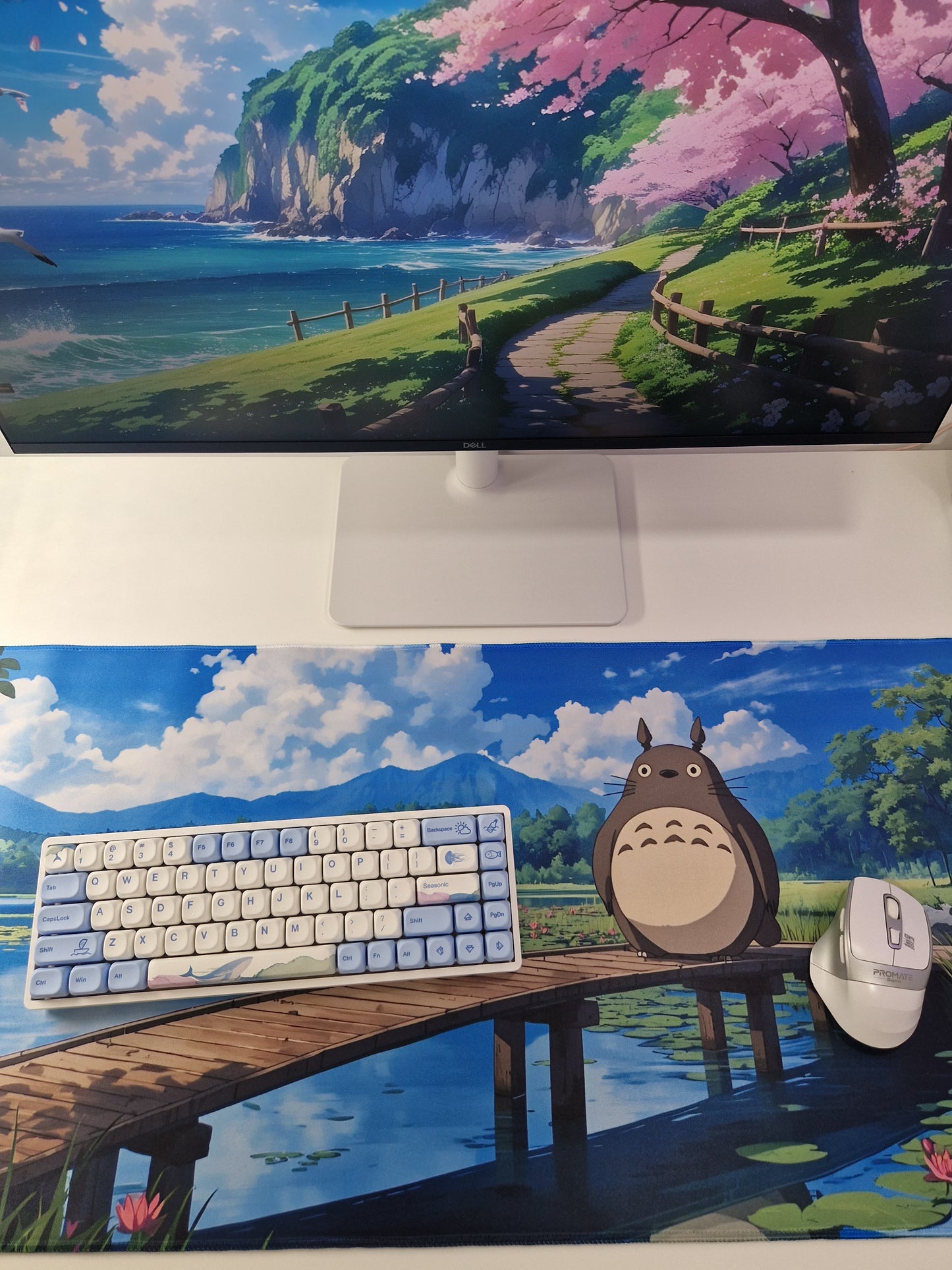 Mousepad Totoro din Ghibli pe lac in setup complet de gaming privit de aproape