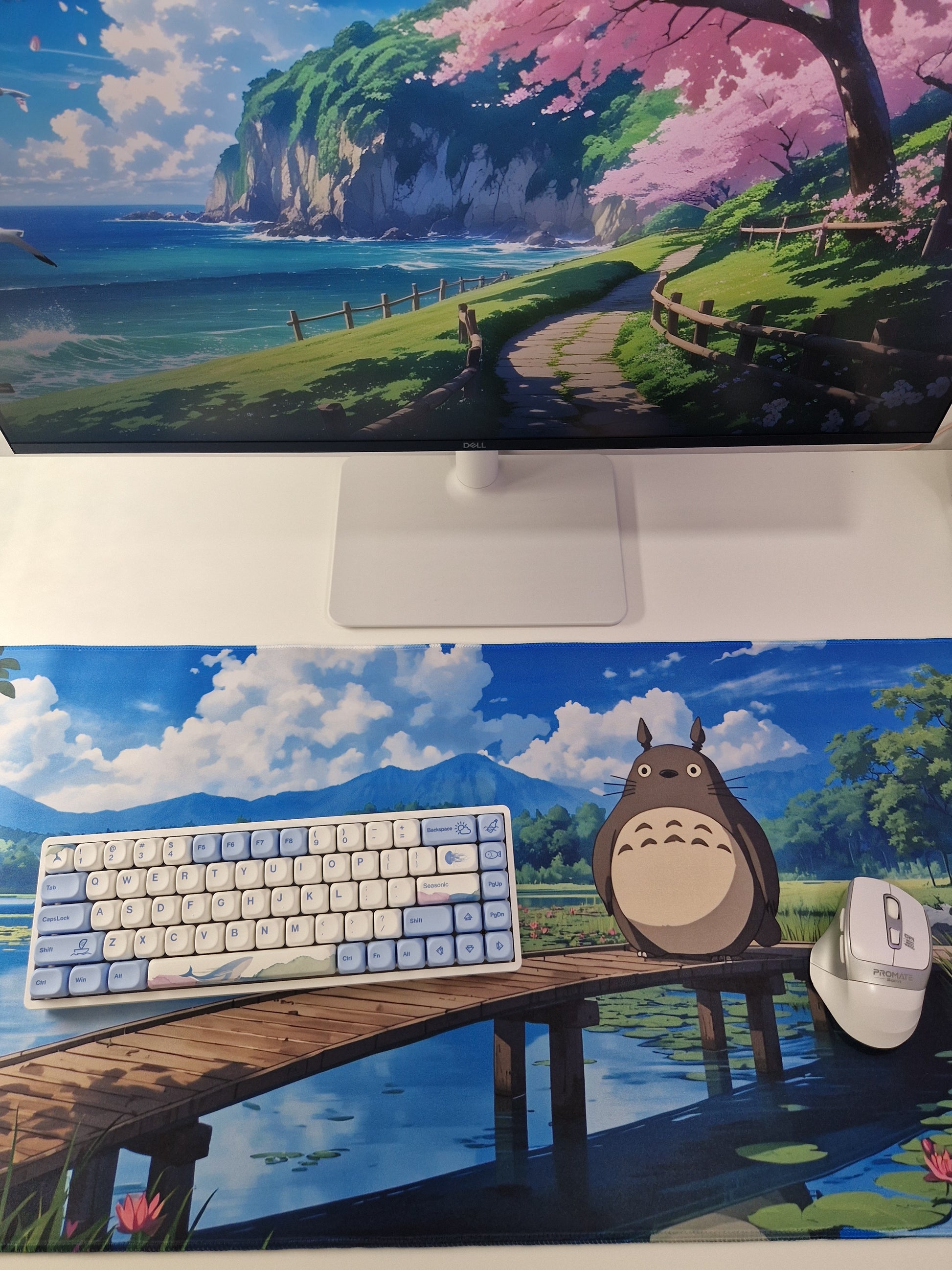 Mousepad Totoro din Ghibli pe lac in setup complet de gaming privit de aproape